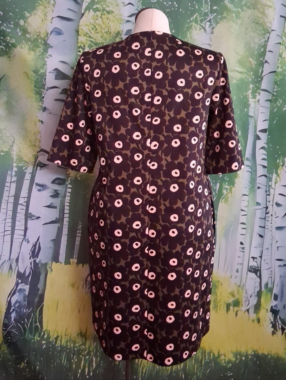 Marimekko "Pieni Unikko" Purple and Green Short Sleeve Floral Cotton Mini Dress - Picture 6 of 6